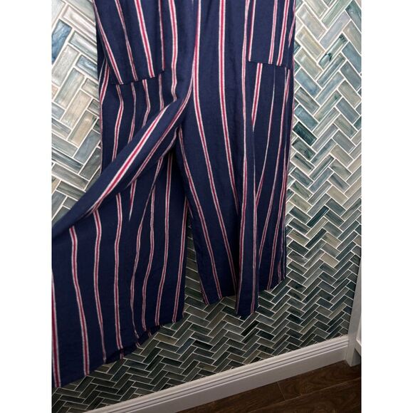 UNIVERSAL THREAD RED WHITE BLUE STRIPE COTTON WIDE LEG CROPPED JUMPSUIT HALTER L - Picture 3 of 10